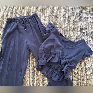 Navy Blue Matching set with wide leg flowy pants